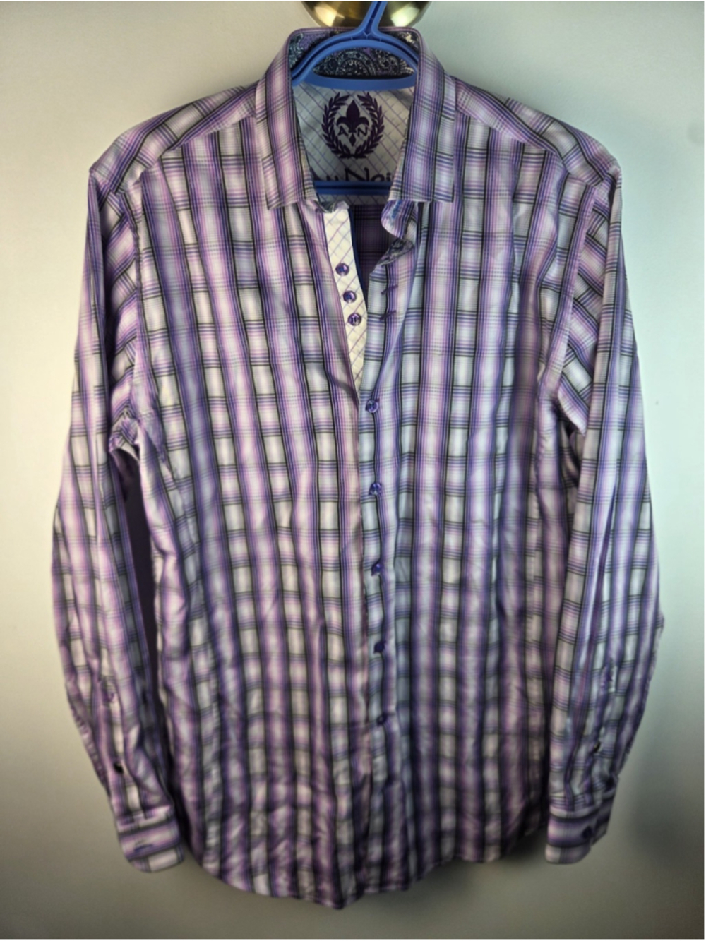 Au Noir Men Button Down Shirt Pink Purple Long Sleeves Shirt Size 3 Pre-Owned